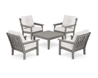 ® Vineyard 5-Piece Deep Seating Conversation Set in Slate Grey/Natural Linen by Polywood – High Density Polyethylene, Slate Grey / Natural Linen, Model PWS315-2-GY152939