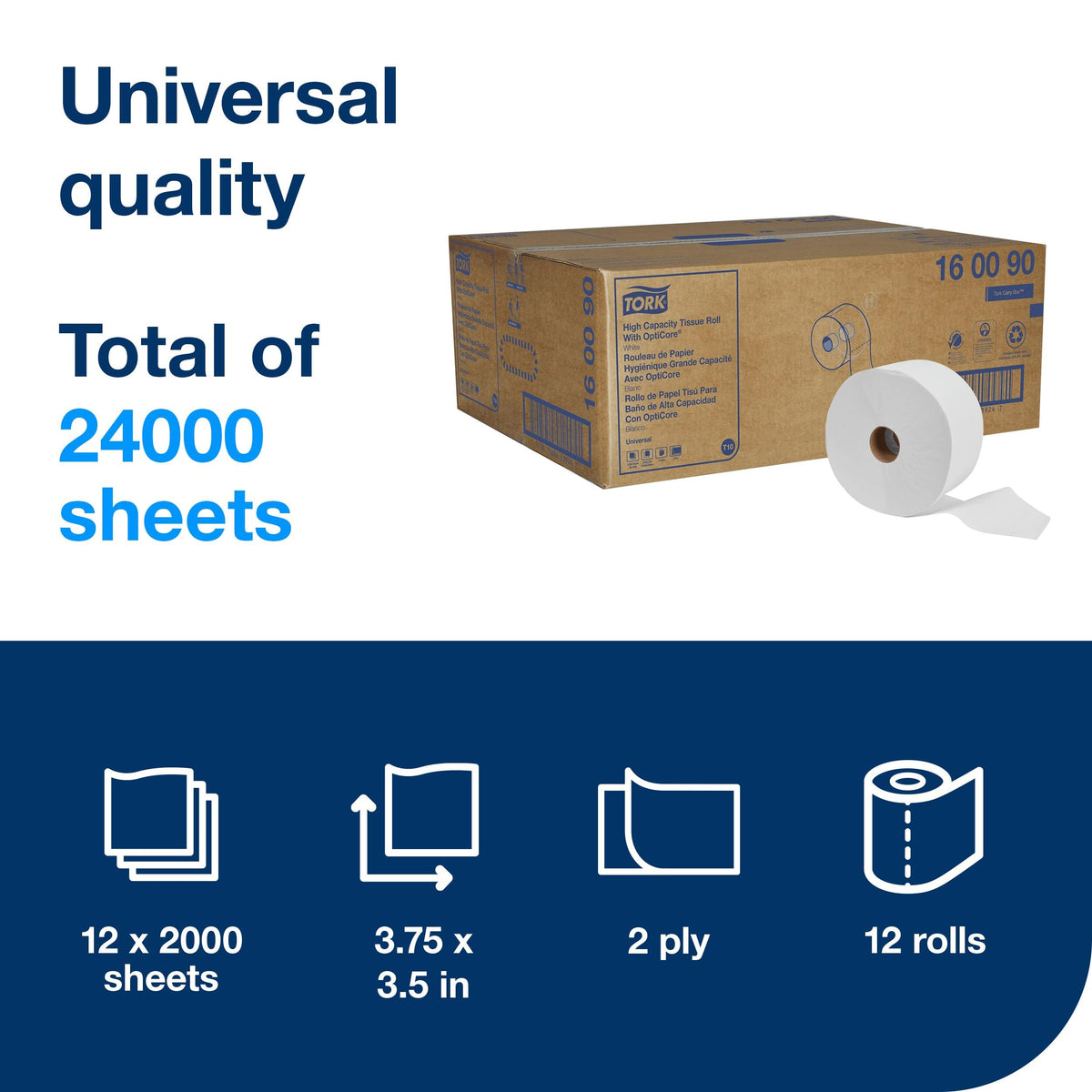 Tork OptiCore Mid-size Toilet Paper Roll T10 – 12 x 2000 sheets, 160090
