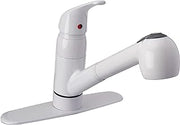 Pfister Pfirst Series Kitchen Sink Faucet with Pull Out Sprayer Single Handle Mid Arc White Finish 1.75 GPM 360 Degree Swivel Spout Ceramic Disc Valve Technology G13310WW