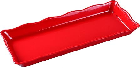 Yanco DC-6014R Deli Collection Scallop Edged Display Tray, 14" Length, 5.25" Width, 1" Height, Melamine, Red with Black Speckled, Pack of 6
