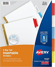 Avery Big Tab Insertable Dividers, 5-Tab, Multicolor, 1 Set