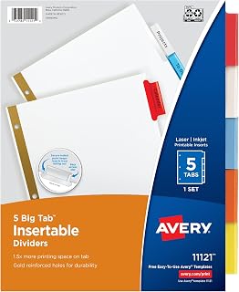 Avery Big Tab Insertable Dividers, 5-Tab, Multicolor, 1 Set