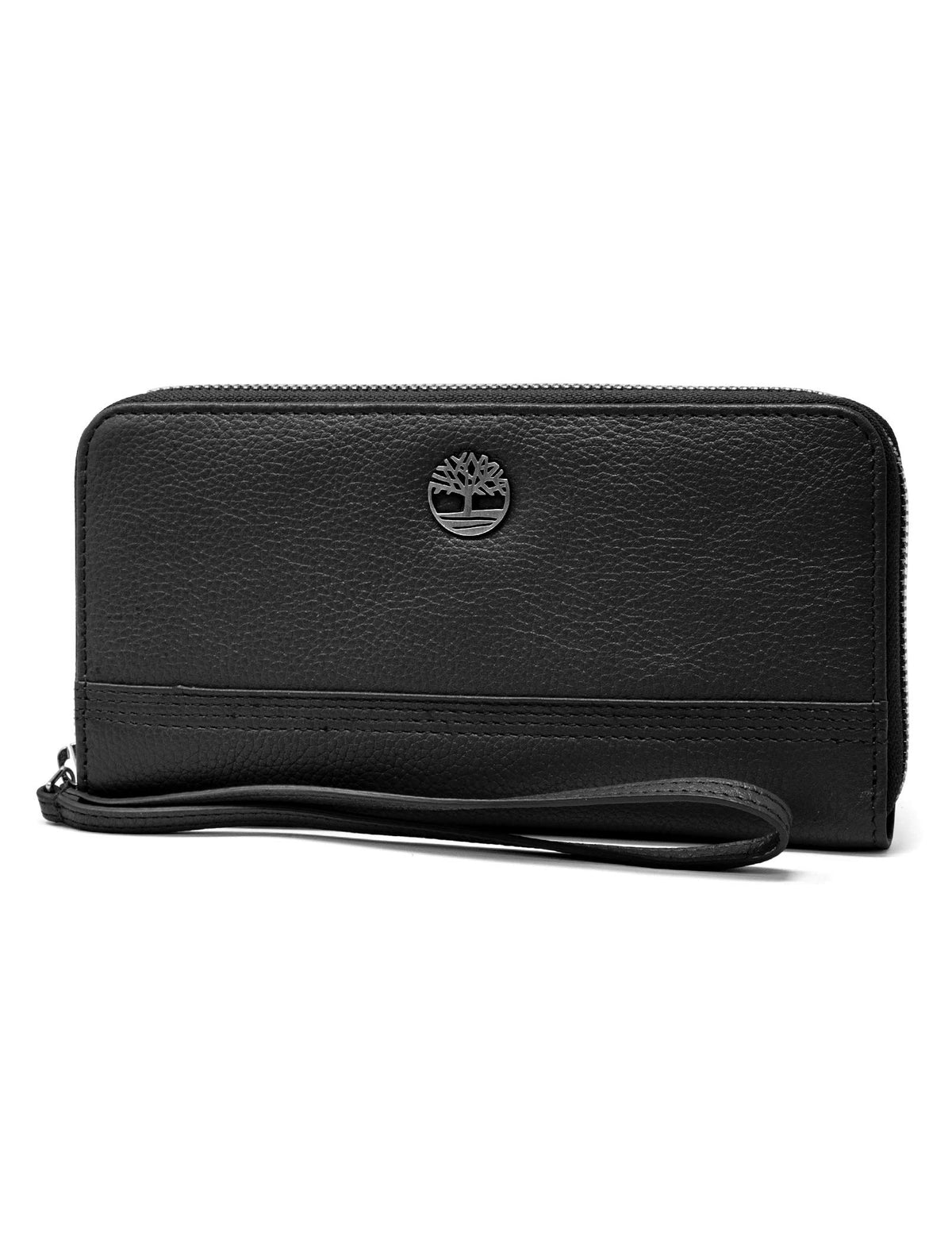 Women's Leather Rfid Zip Around Wallet Clutch With Wristlet Strap by Timberland – One Size, Leather, Black (Pebble), Model DW0101/08