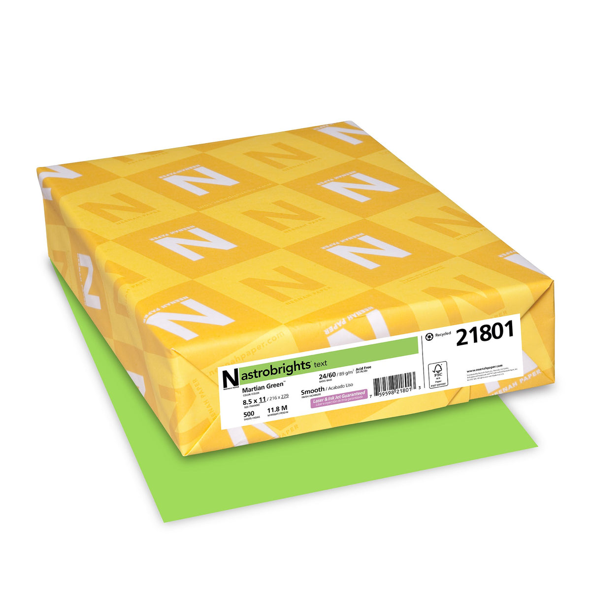 Neenah Premium Color Paper by Astrobrights – 24lb Colored Paper, Paper, Martian Green (Lime Green), Model 21801