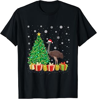 Emu Xmas Tree Lighting Santa Hat Emu Christmas T-Shirt