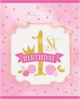 Unique Party Pink and Gold Girls 1st Birthday Goodie Bags, 8ct