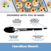 Stainless Steel 12in Food Tong with Silicon Top by Hamilton Beach – Tongs, Stainless Steel, Black, Model HGA107