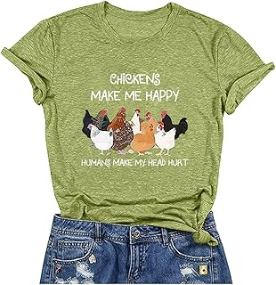 Women's Letter Print Short Sleeves Casual Tops Funny Chicken Graphic T-Shirt