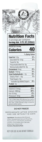 Macadamia Milk Unsweetened Vanilla, 32 Fl Oz by Milkadamia – 32 Fl Oz (Pack of 1), Model 0858045004510