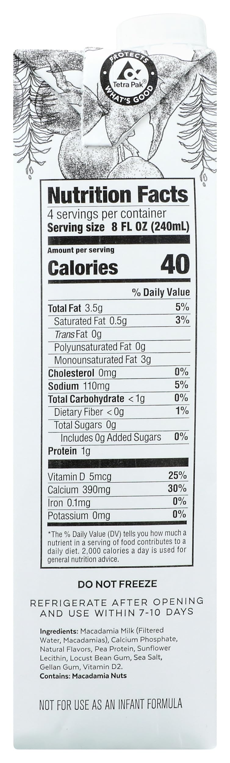 Macadamia Milk Unsweetened Vanilla, 32 Fl Oz by Milkadamia – 32 Fl Oz (Pack of 1), Model 0858045004510