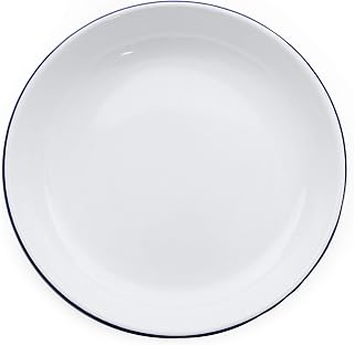 Crow Canyon Home Enamelware Pasta Plate, 10.5 inch, Vintage White/Blue (Single)