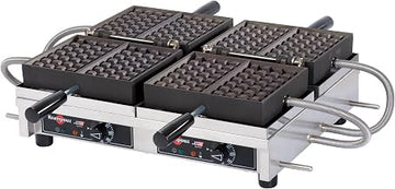 Krampouz Commercial Double Waffle Maker, Belgian Liège | 180° rotation, Belgian Liège style, double 4x7 grid, cast iron plates