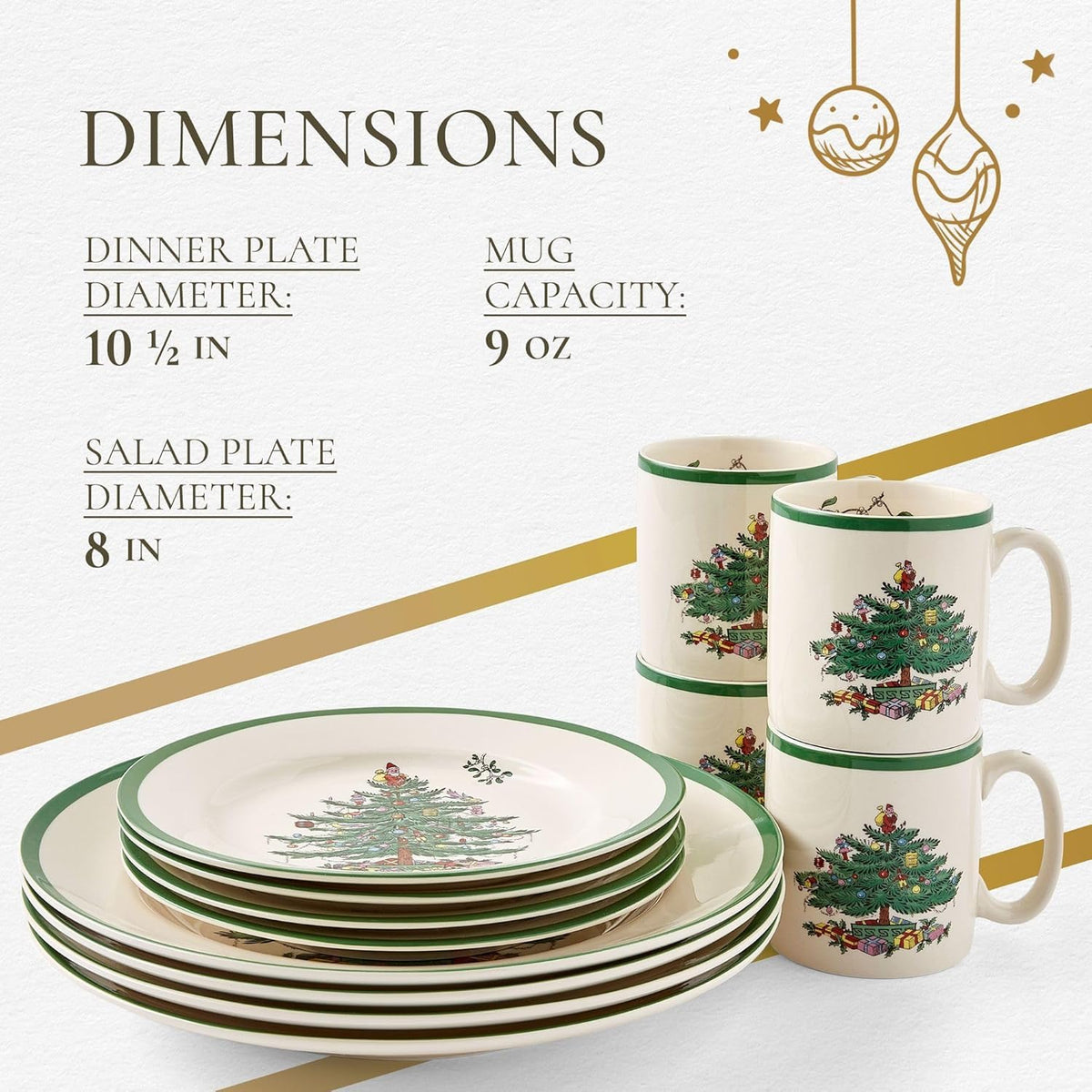 Spode Christmas Tree Earthenware Dinnerware Set, Service for 4, Multicolor