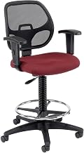 Global Industrial Drafting Stool, Fabric, Red, Adjustable Arms, Mid Back
