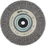 Forney 72895 Wire Bench Wheel Brush, Industrial Pro Crimped with 1/2-Inch Through 2-Inch Multi Arbor, 6-Inch-by-.012-Inch