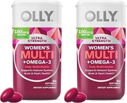 OLLY Ultra Women's Multi Softgels,Overall Health and Immune Support,Omega-3s,Iron,Vitamins A,D,C,E,B12,Daily Multivitamin,30 Day Supply -,60 Count (Pack of 2)