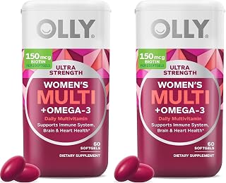 OLLY Ultra Women's Multi Softgels,Overall Health and Immune Support,Omega-3s,Iron,Vitamins A,D,C,E,B12,Daily Multivitamin,30 Day Supply -,60 Count (Pack of 2)