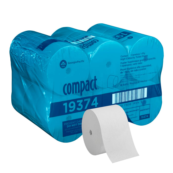 Compact Coreless 1-Ply Recycled Toilet Paper by GP PRO (Georgia-Pacific), 19374, 3,000 Sheets Per Roll, 18 Rolls Per Case