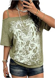 Women's Y2K Tops Off The Shoulder T Shirts Grunge Clothes
