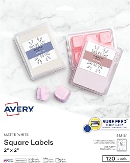 Avery Printable Blank Square Labels, 2" x 2", Matte White, 120 Customizable Labels (22816)