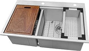 Ruvati 33 x 22 inch Workstation Drop-in 40/60 Double Bowl Topmount Rounded Corners Kitchen Sink - RVH8036