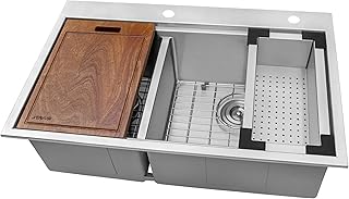 Ruvati 33 x 22 inch Workstation Drop-in 40/60 Double Bowl Topmount Rounded Corners Kitchen Sink - RVH8036