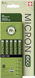 Sakura Pigma Micron ECO Fineliner Pen Set, Black, Precision Tip, 5 Count