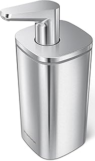 simplehuman Pulse Pump, 10 oz Manual Soap Dispenser for Kitchen and Bathroom, Smooth & Precise Push-Down Action, No-Drip Spout, Refillable Liquid Soap Pump, Brushed Stainless Steel