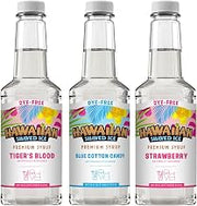 Hawaiian Shaved Ice Syrup Assortment, 3 Pack, Dye-Free | Blue Cotton Candy, Tiger's Blood, Strawberry