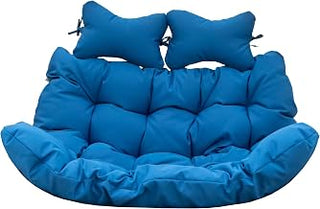 LeisureMod Modern Upholstered 2 Person Hanging Egg Swing Headrest Large Breathable Folding Weather-Resistant Cushion for Porch, Indoor, Patio, Garden (Blue)