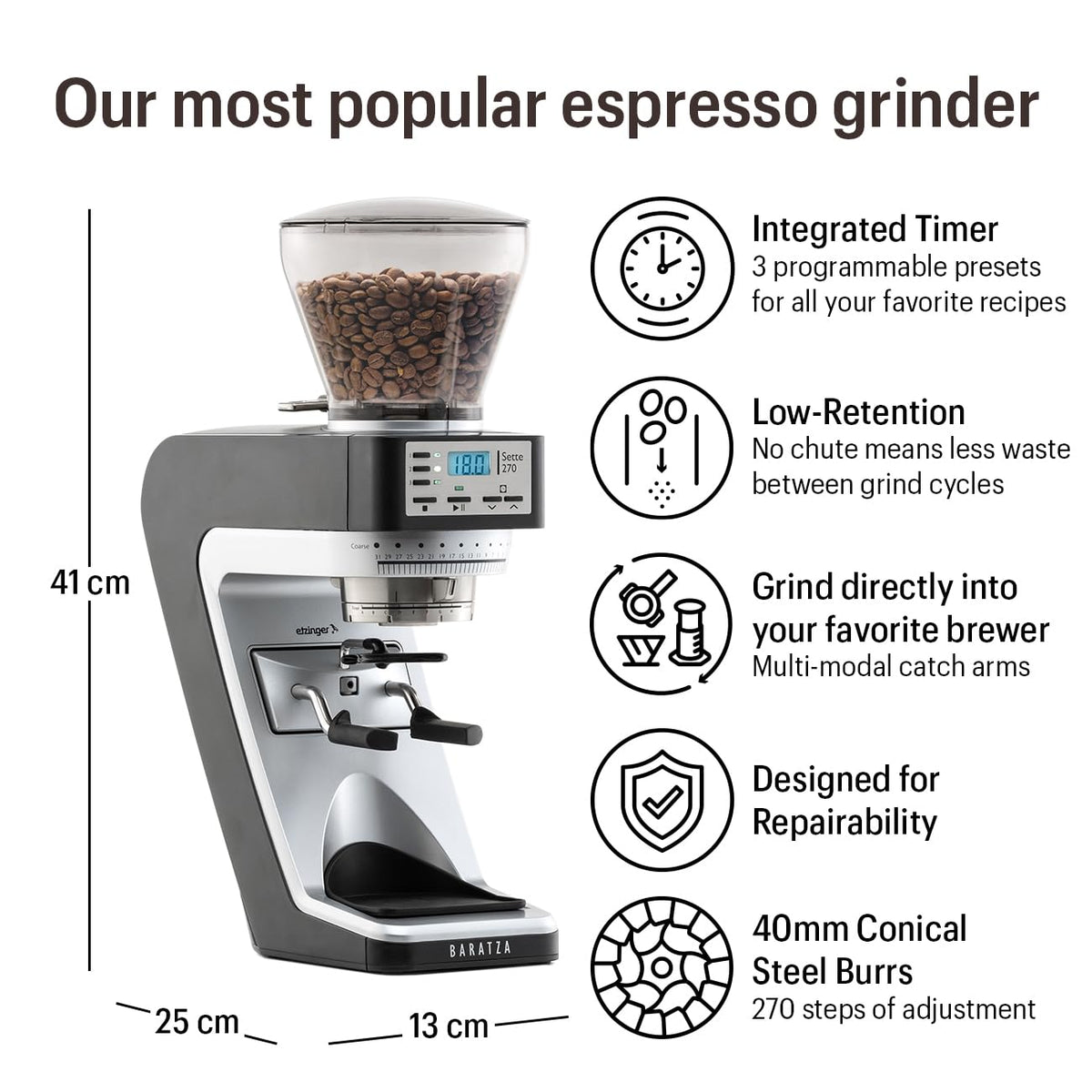 Sette 270 Conical Burr Coffee Grinder by Baratza – 10.0 ounces, Plastic, Model SETTE270