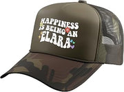 Retro Groovy Happiness is an Elara Trucker Hat with Adjustable Mesh Back