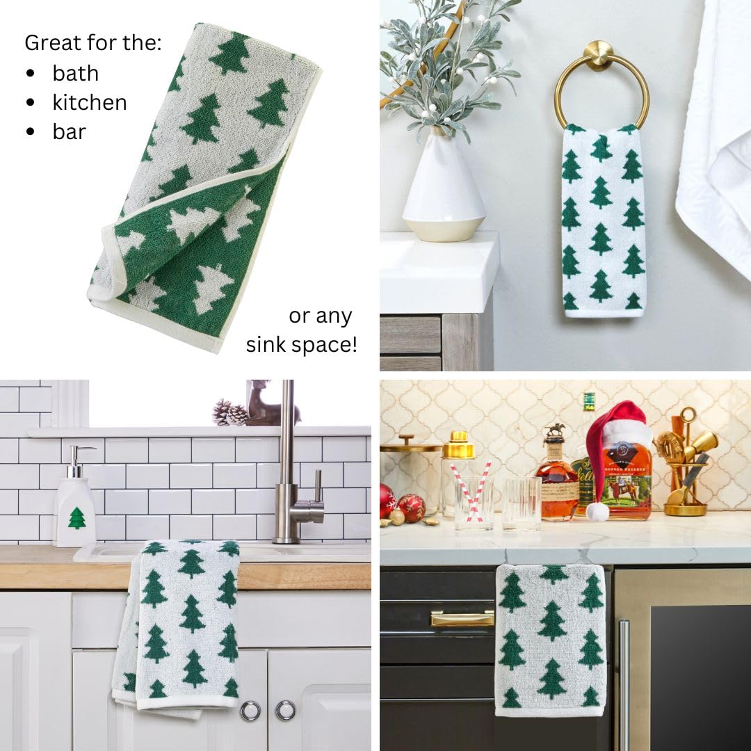 SKL Home Holiday Trees Hand Towel Set, 2 Piece, Green and White