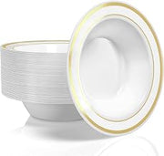 Plastic Party Bowls (50 Pack) 12 Oz Elegant Disposable Dinnerware - Fancy Shatterproof Tableware for Catering by Stock Your Home – 50 Pack, 12.0 ounces, Plastic, Gold, Model 3004