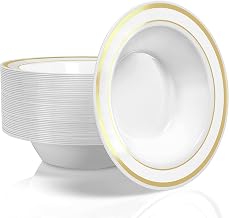Plastic Party Bowls (50 Pack) 12 Oz Elegant Disposable Dinnerware - Fancy Shatterproof Tableware for Catering by Stock Your Home – 50 Pack, 12.0 ounces, Plastic, Gold, Model 3004