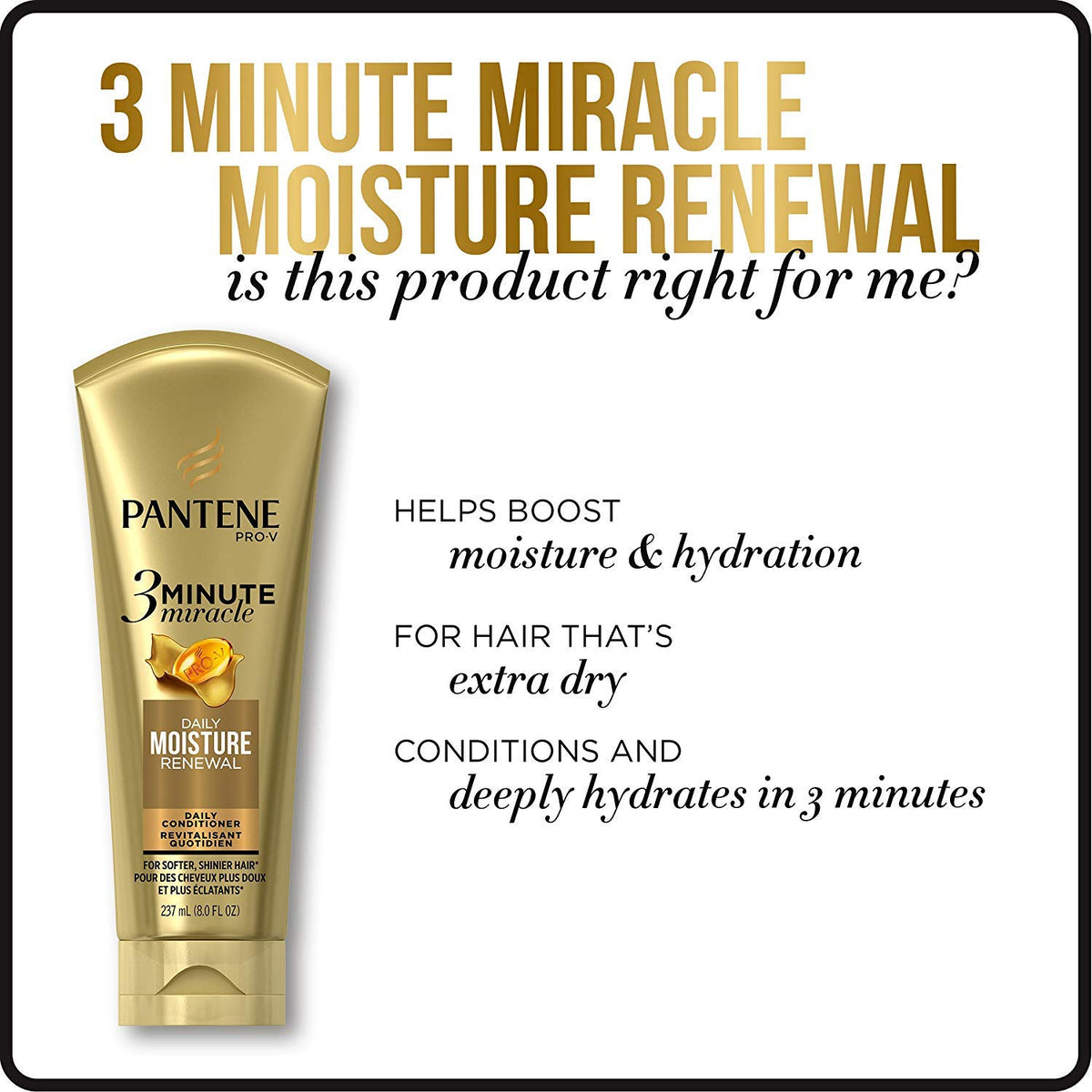 Conditioner, Pro-V Daily Moisture Renewal for Dry Hair, 3 Minute Miracle, 6 Fl Oz (Pack of 3) by Pantene – 6 Fl Oz (Pack of 3), Old Version, Pack of 3, Model KUTUKU