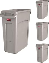 Rubbermaid Commercial Products Slim Jim Trash/Garbage Can with Venting Channels, 16-Gallon, Beige, for Kitchen/Office/Workspace, Pack of 4