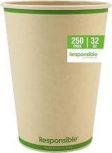 Responsible Products 32 oz Paper Food Containers, Tree-Less™ Compostable Food Containers, Extra Strength, Tree-Free and Made Without PFAS, Natural Brown (250 Count)