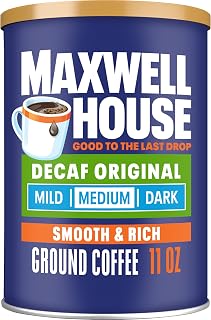MAXWELL HOUSE Original Blend Decaf Ground Coffee, Medium Roast, 11 Ounce Canister | Decaffeinated Medium Roast Coffee, 99.7% Caffeine-Free, Smooth & Rich, Full-Bodied Flavor, Roasted in the USA Since 1892