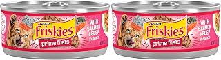 Friskies Purina Prime Filets with Salmon and Beef in Sauce High Protein Wet Cat Food - 5.5 oz. Cans (Pack of 48)