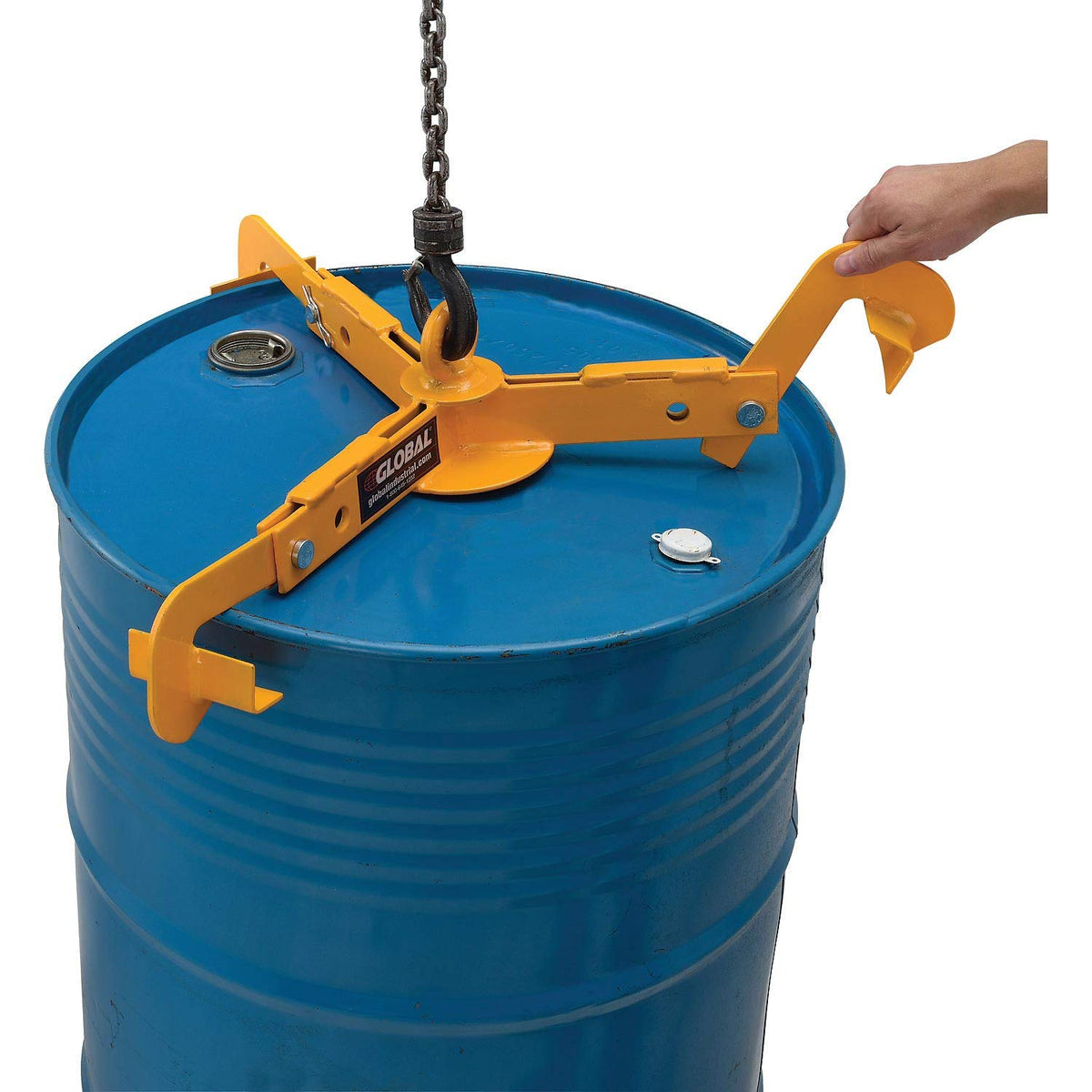 Open & Closed Head Drum Lifter 1000 Lb. Capacity by Global Industrial – 28"L x 28"W x 8.5"H, Steel, Yellow, Model 988868