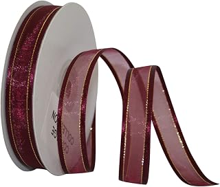 Reliant Ribbon Sheer Satin Edge Metallic Ribbon, 5/8 Inch X 25 Yards, Burgundy