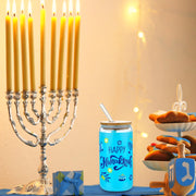 Layhit Hanukkah Glass Tumblers, 16 oz with Lids and Straws, Set of 6