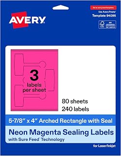 Avery Printable Sealing Labels, 5-7/8" x 4", Neon Magenta, Sure Feed Technology, Print-to-The-Edge Capability, Laser/Inkjet Printer Compatible, 240 Total