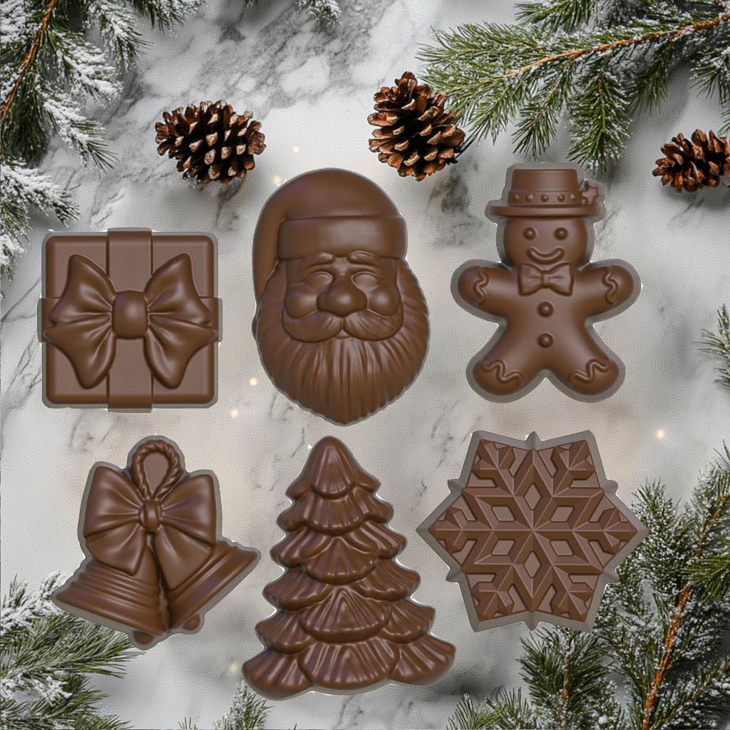 Apiocmy Silicone Mold Set, Large 3D Christmas Shapes with Scraper, Green