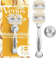 Venus Moistureglide Women's Razor, Reusable Handle, 2 Razor Blade Refills and Shower Holder