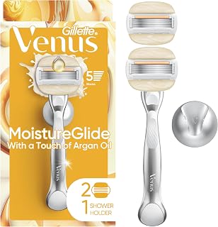 Venus Moistureglide Women's Razor, Reusable Handle, 2 Razor Blade Refills and Shower Holder