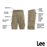 Men's Big and Tall New Belted Wyoming Cargo Short by Lee – 54 Big, Cotton, Black, Model 22833
