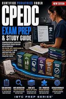 CPEDC EXAM PREP: COMPREHENSIVE CERTIFIED PEDIATRICS CODER REVIEW WITH PEDIATRIC ICD-10-CM, CPT, HCPCS LEVEL II, E/M, MODIFIERS, NOTE ABSTRACTION, AND FIVE FULL-LENGTH PRACTICE TESTS