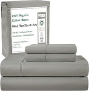Organic Cotton Sheets King Size Sheets Set, Luxury Sateen Weave - Silver | King Sheet Set, Silky Soft & Naturally Cool 15" Deep Pocket Long Staple Organic Cotton Bed Sheets, GOTS & OEKO TEX Certified